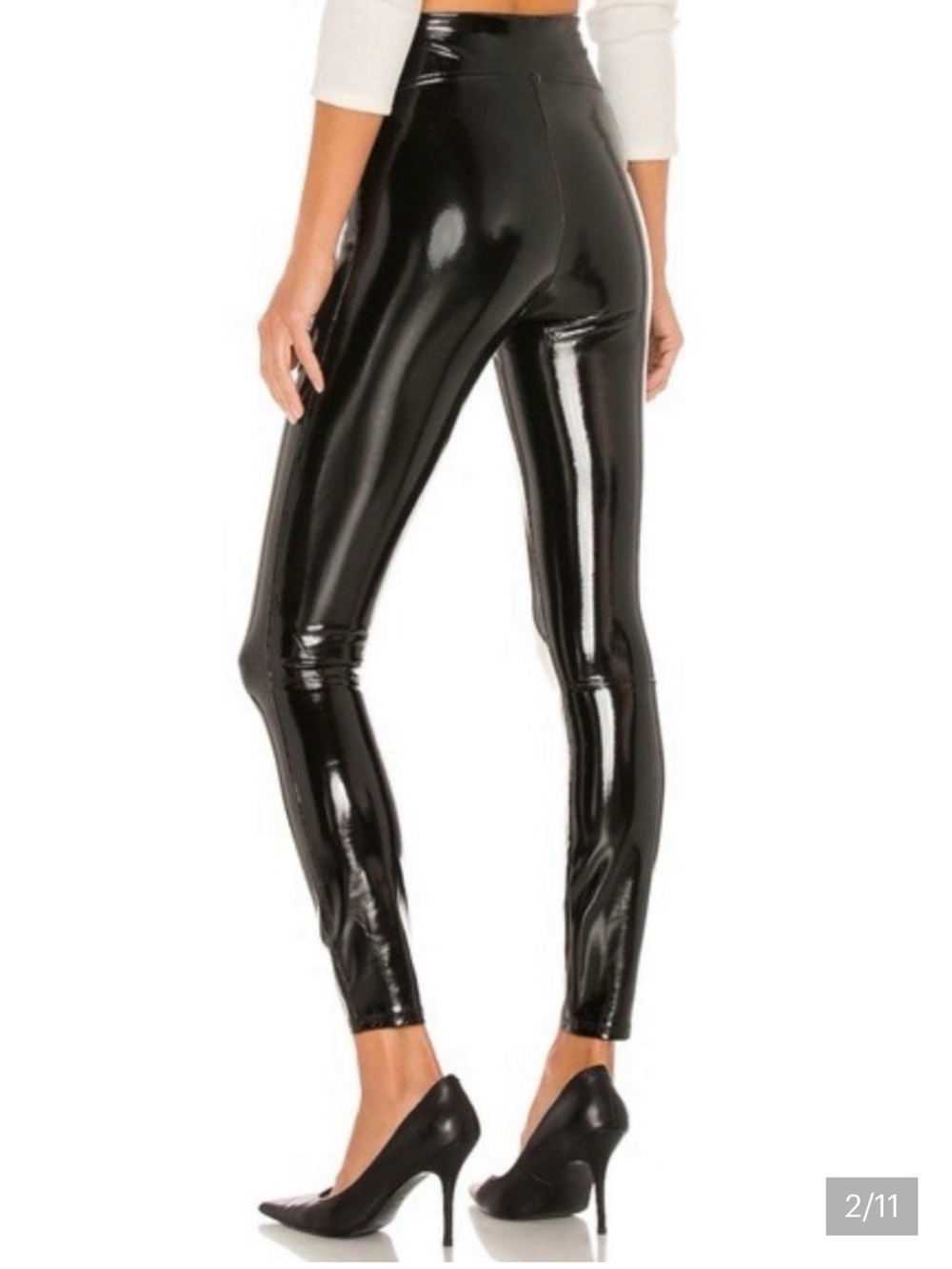 SPANX Glossy Black High-Rise Faux-Leather Leggings - Picture 2 of 8